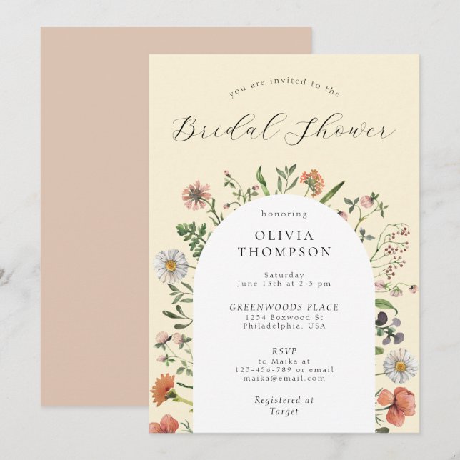 Fall Boho Spring Wildflower Arch Bridal Shower Invitation (Front/Back)