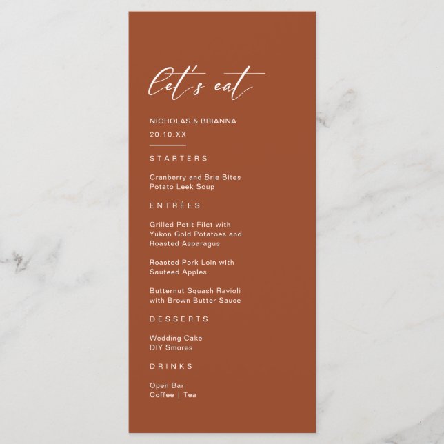 Fall Boho Terracotta Wedding Menu (Front)