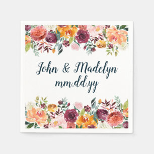 Fall Boho Wedding Serviette Personalized Floral Napkin