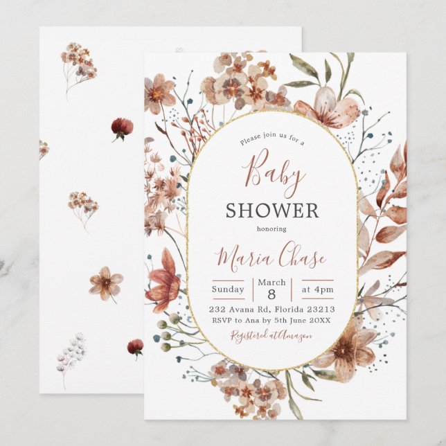 Fall Boho Widlflower Baby Shower Invitation (Front/Back)