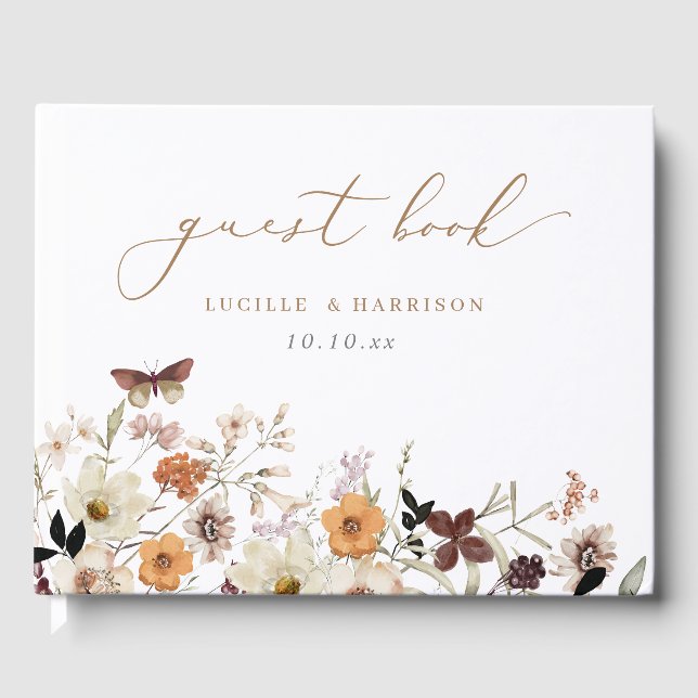 Fall Boho Wild Flowers Wedding  Guest Book (Front)