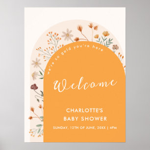 Fall Boho Wildflower Arch Baby Shower Welcome  Poster