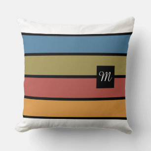 Fall Bold Stripes Monogram Throw Pillow