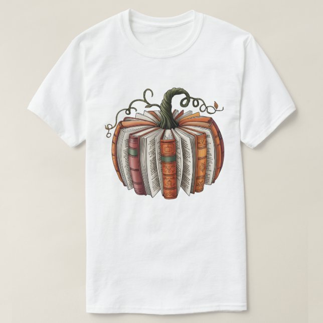 Fall Book Pumpkin, Cozy Autumn Reading T-Shirt (Design Front)