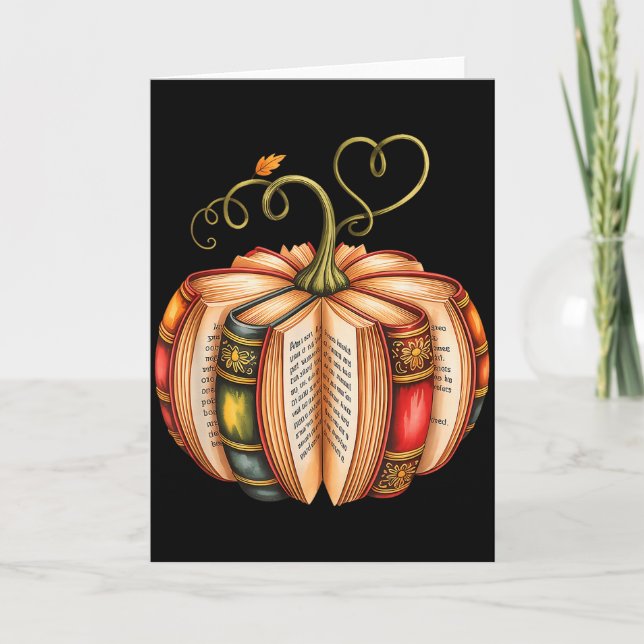 Fall Book Pumpkin Fall Librarians Bookworm Teacher Card (Front)