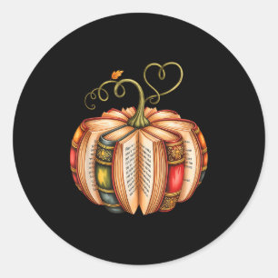 Fall Book Pumpkin Fall Librarians Bookworm Teacher Classic Round Sticker