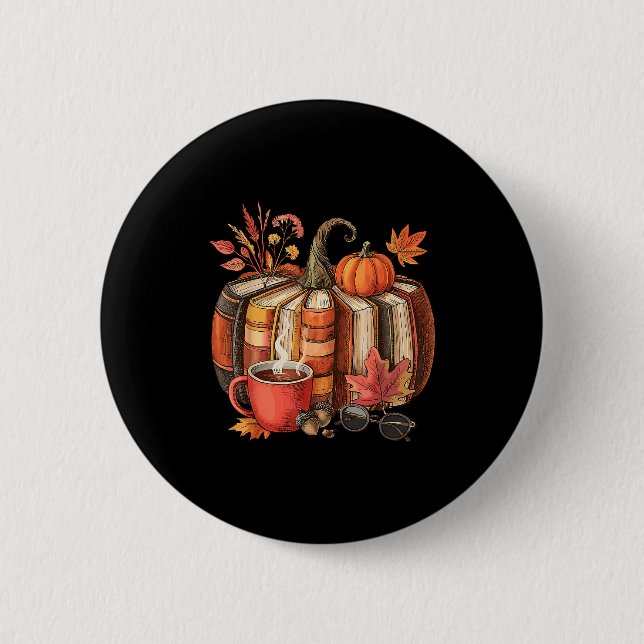 Fall Book Pumpkin Retro Reading Halloween Teacher  2 Inch Round Button (Front)