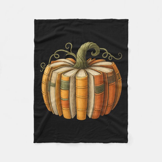 Fall Book Pumpkin Retro Reading Halloween Teacher  Fleece Blanket (Front)