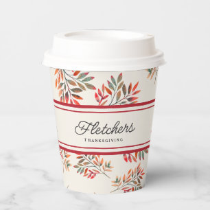 Fall Botanical Red Leaves Ivory Customizable Paper Cups