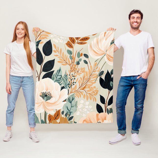 Fall Botanical Seamless Floral Pattern Fleece Blanket (In Situ)
