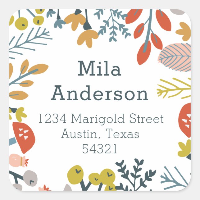 Fall Botanical Square Address Label (Front)