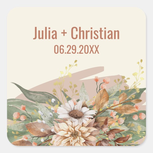 Fall Botanical Wedding Sticker (Rust) (Front)