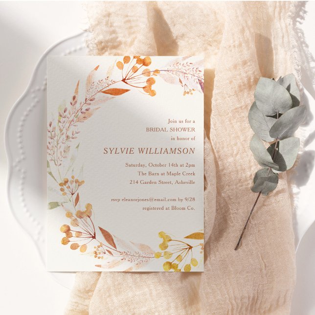 Fall Botanical Wreath Bridal Shower Boho Rust Gold Invitation (Creator Uploaded)