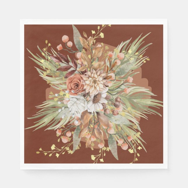 Fall Botanicals Wedding Suite Paper Napkins (Rust) (Front)