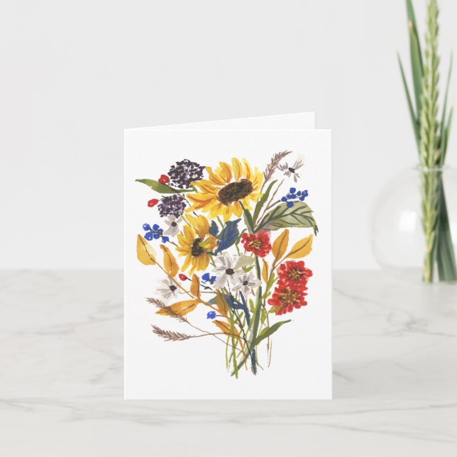 Fall Bouquet Harvest Autumn Notecard Sunflowers (Front)