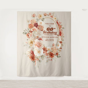 Fall bouquet terracotta blush groovy 60th birthday tapestry