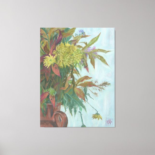 Fall bouquet with chrysanthemum and autumn foliage canvas print (Front)