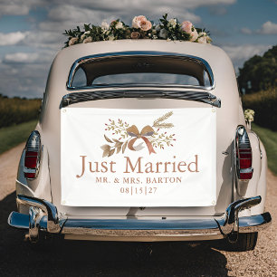 Fall Bow Just Married Car Banner