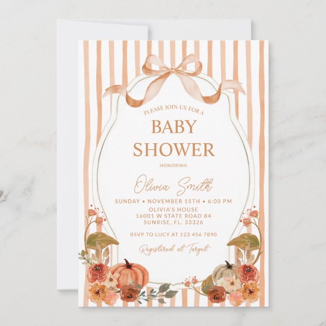 Fall Bow Vintage Frame Preppy Baby Shower  Invitation (Front)