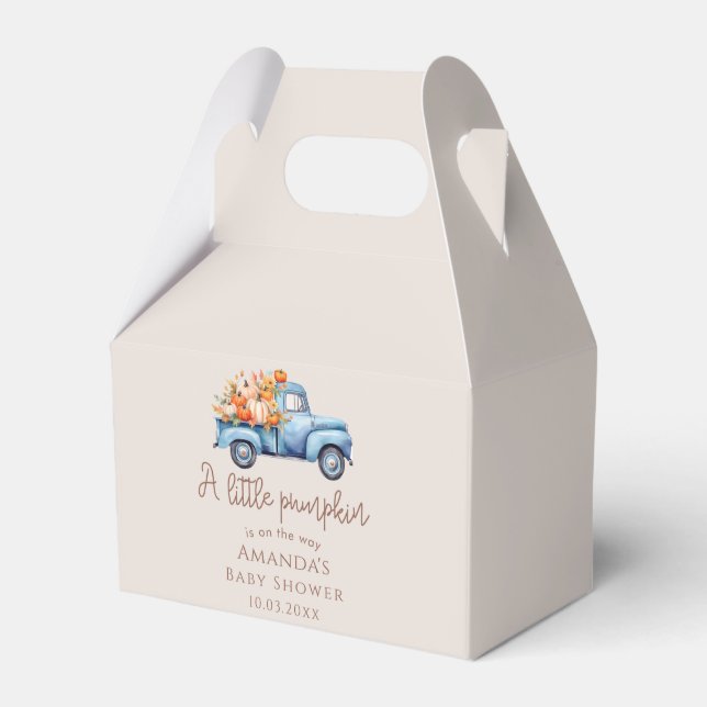 Fall Boy Baby Shower Blue Pumpkin Truck  Favor Box (Front Side)