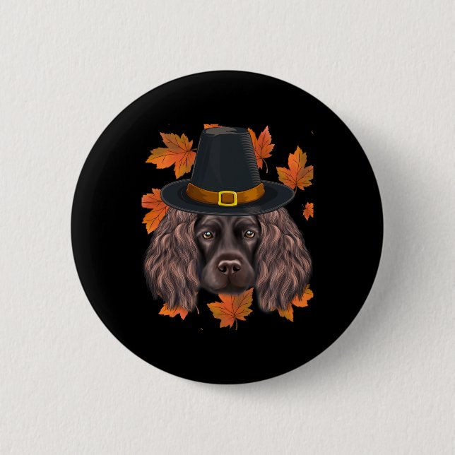 Fall Boykin Spaniel Pilgrim Thanksgiving  2 Inch Round Button (Front)