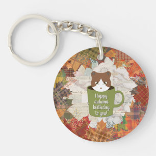 Fall Break Cat Circle Keychain