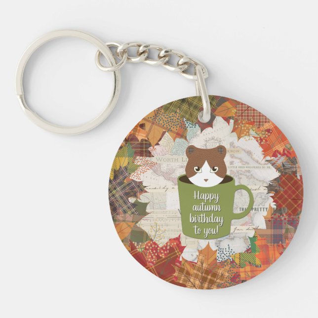 Fall Break Cat Circle Keychain (Front)