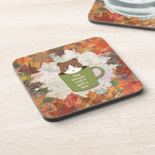 Fall Break Cat Cork Coaster