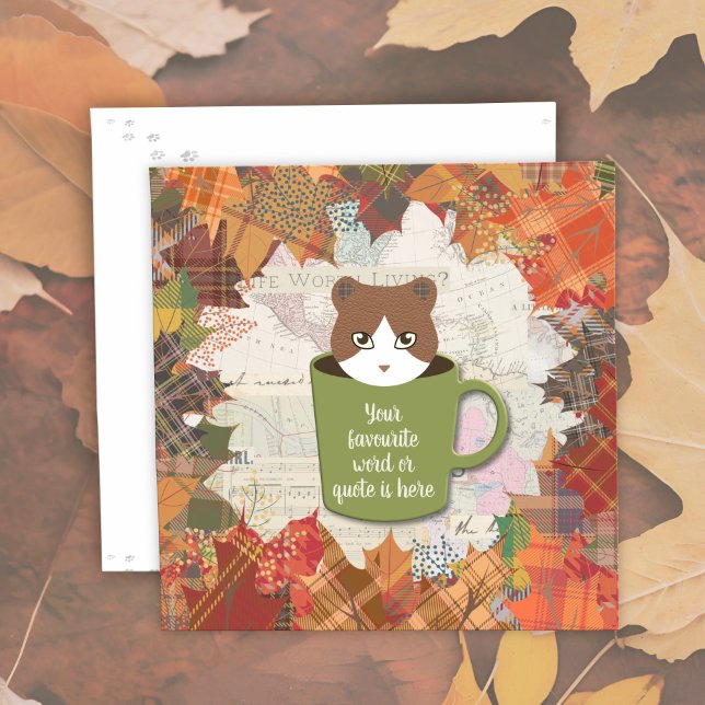 Fall Break Cat Flat Card (Fall Break Cat Flat Cards are on the ground with fallen leaves.)