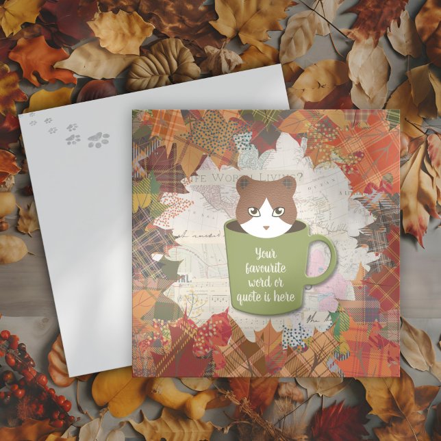 Fall Break Cat Flat Holiday Card (Th Fall Break Cat Flat Holiday Card with colourful autumn leaves.)