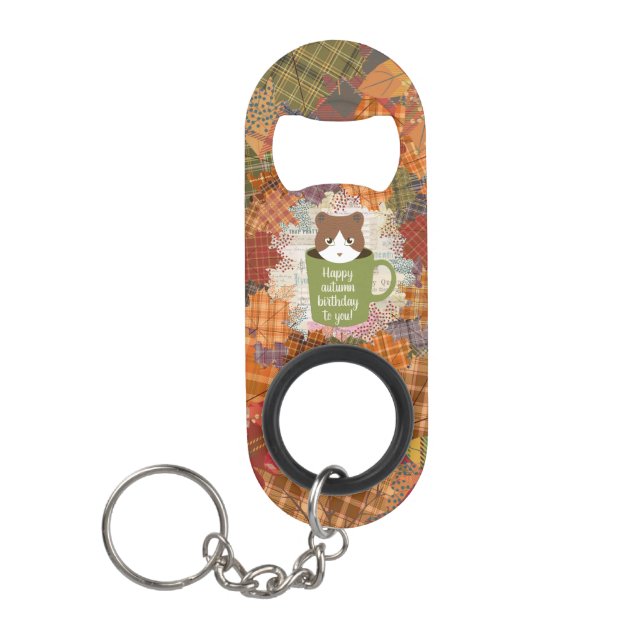 Fall Break Cat  Keychain Bottle Opener (Front)