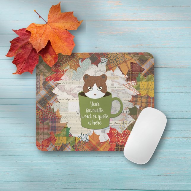 Fall Break Cat Mouse Pad (A Fall Break Cat Mouse Pad on the table.)