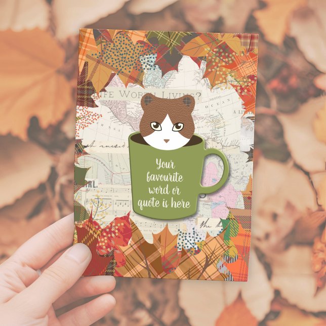 Fall Break Cat  Postcard (Fall Break Cat Postcard in a hand. )