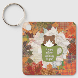 Fall Break Cat Square Keychain
