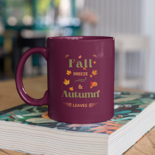 Fall Breeze and Autumn Leaves Design Two-Tone Coffee Mug