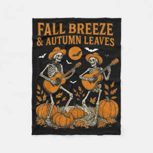 Fall Breeze And Autumn Leaves Skeleton Playing Gui Fleece Blanket