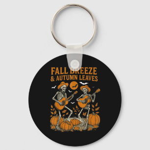Fall Breeze And Autumn Leaves Skeleton Playing Gui Keychain