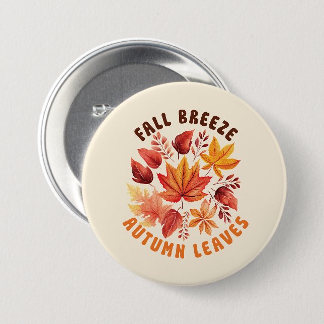 Fall Breeze, Autumn Leaves 3 Inch Round Button (Front & Back)
