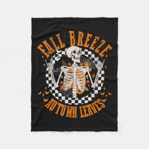 Fall Breeze Autumn Leaves Skeleton Flower Thanksgi Fleece Blanket