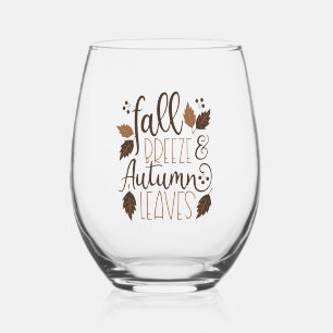 Fall Breeze Autumn Leaves Stemless Wine Glass