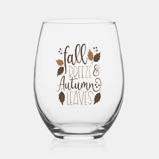 Fall Breeze Autumn Leaves Stemless Wine Glass