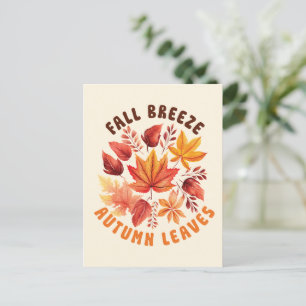 Fall Breeze, Autumn Leaves –Whimsical Fall Foliage Postcard
