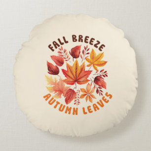 Fall Breeze, Autumn Leaves –Whimsical Fall Foliage Round Pillow