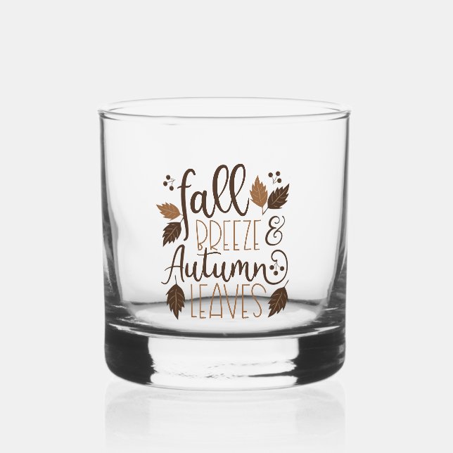 Fall Breeze Autumn Leaves Whiskey Glass (Front)