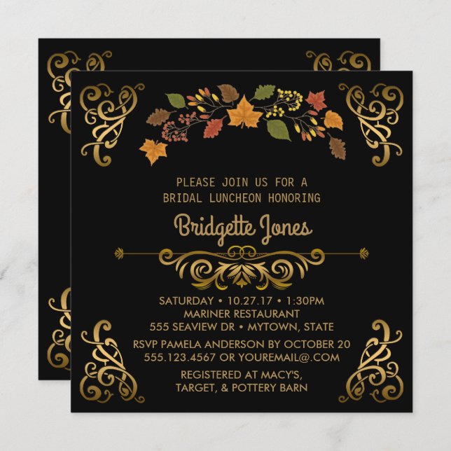 Fall Bridal Luncheon Elegant Gold | Wedding Shower Invitation (Front/Back)