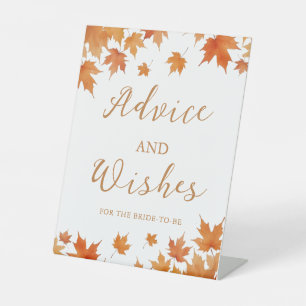 Fall Bridal Shower Advice and Wishes  Pedestal Sign