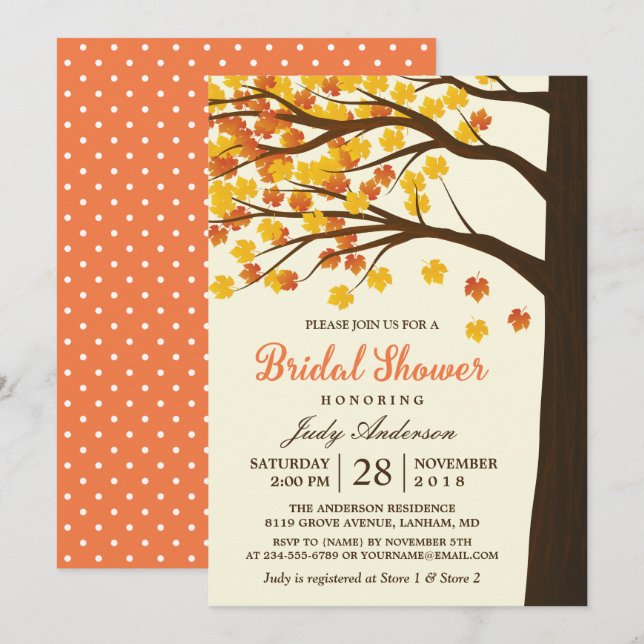 Fall Bridal Shower Classy Maple Leaves Autumn Tree Invitation (Front/Back)