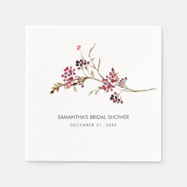 Fall Bridal Shower Cocktail Napkins | Rustic Berry (Front)