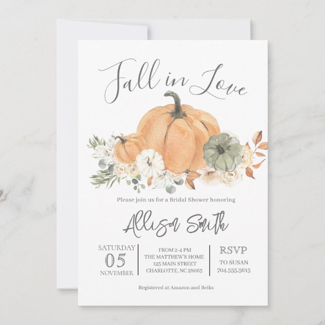 Fall Bridal Shower, Fall in love Invitation  (Front)