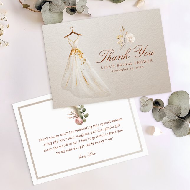 Fall Bridal Shower Flat Thank You Card with Dress (Thank you card)